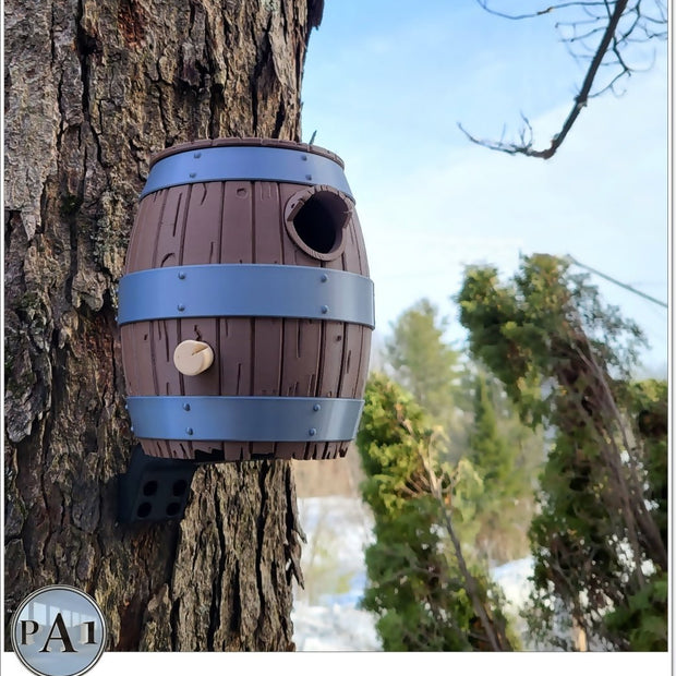 The Old Barrel Birdhouse – Rustic Whiskey Barrel - Inspired Bird House for Garden or Porch - Custom Crafting Alliance, LLC