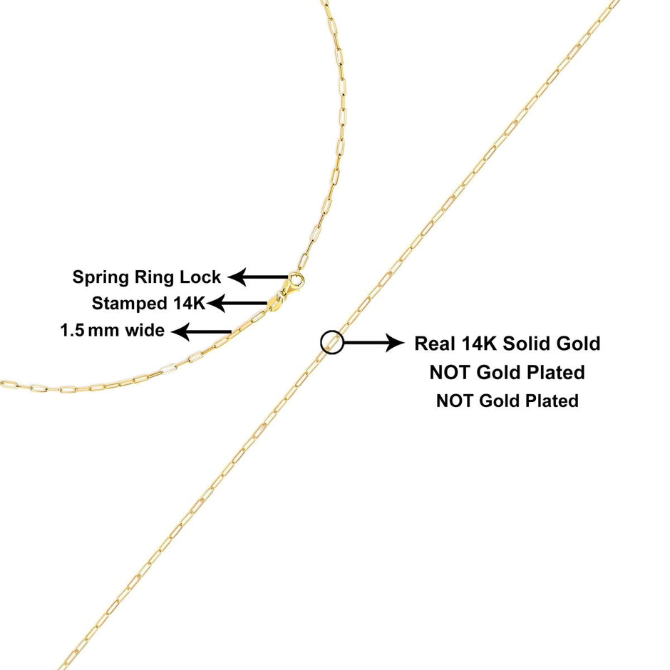 Unisex Solid 14K Yellow Gold 1.5mm Paperclip Chain Necklace - 18 Inches - Necklaces - Custom Crafting Alliance, LLC