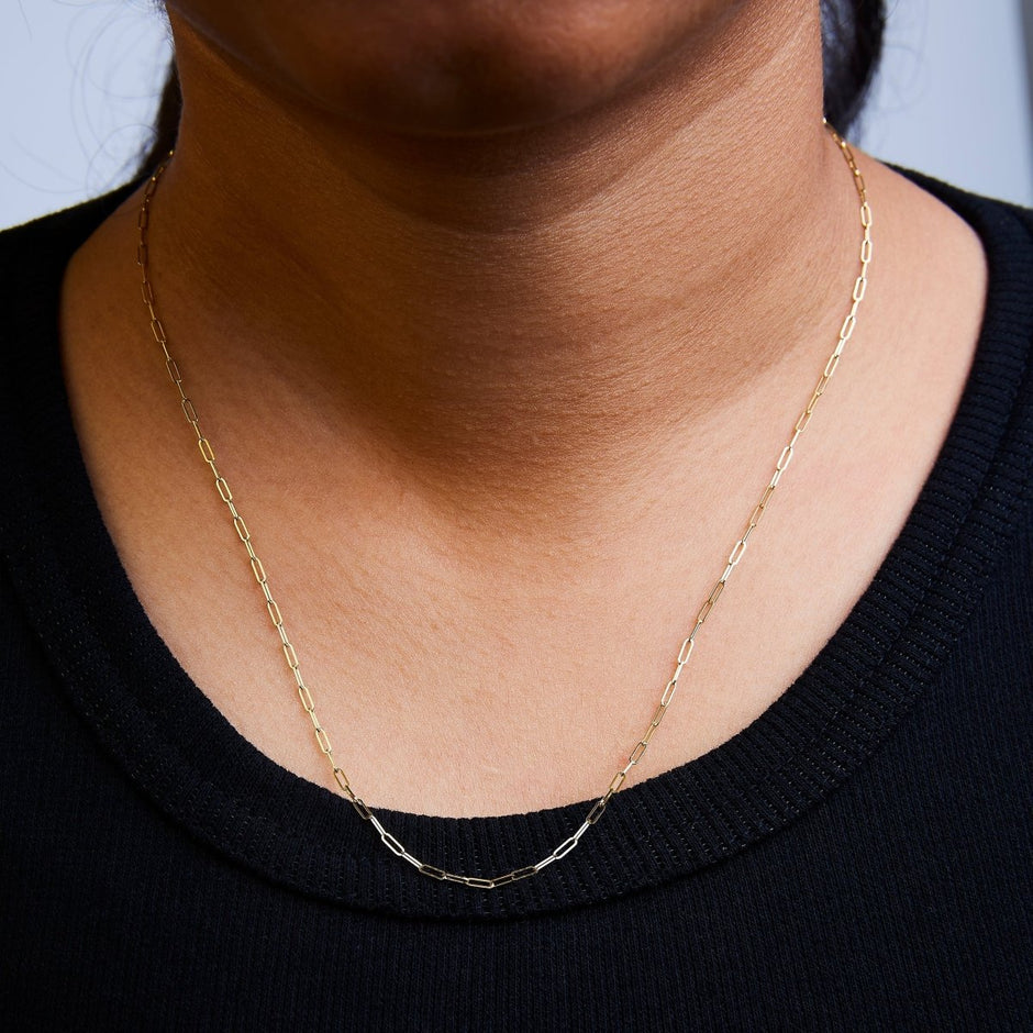 Unisex Solid 14K Yellow Gold 1.5mm Paperclip Chain Necklace - 18 Inches - Necklaces - Custom Crafting Alliance, LLC