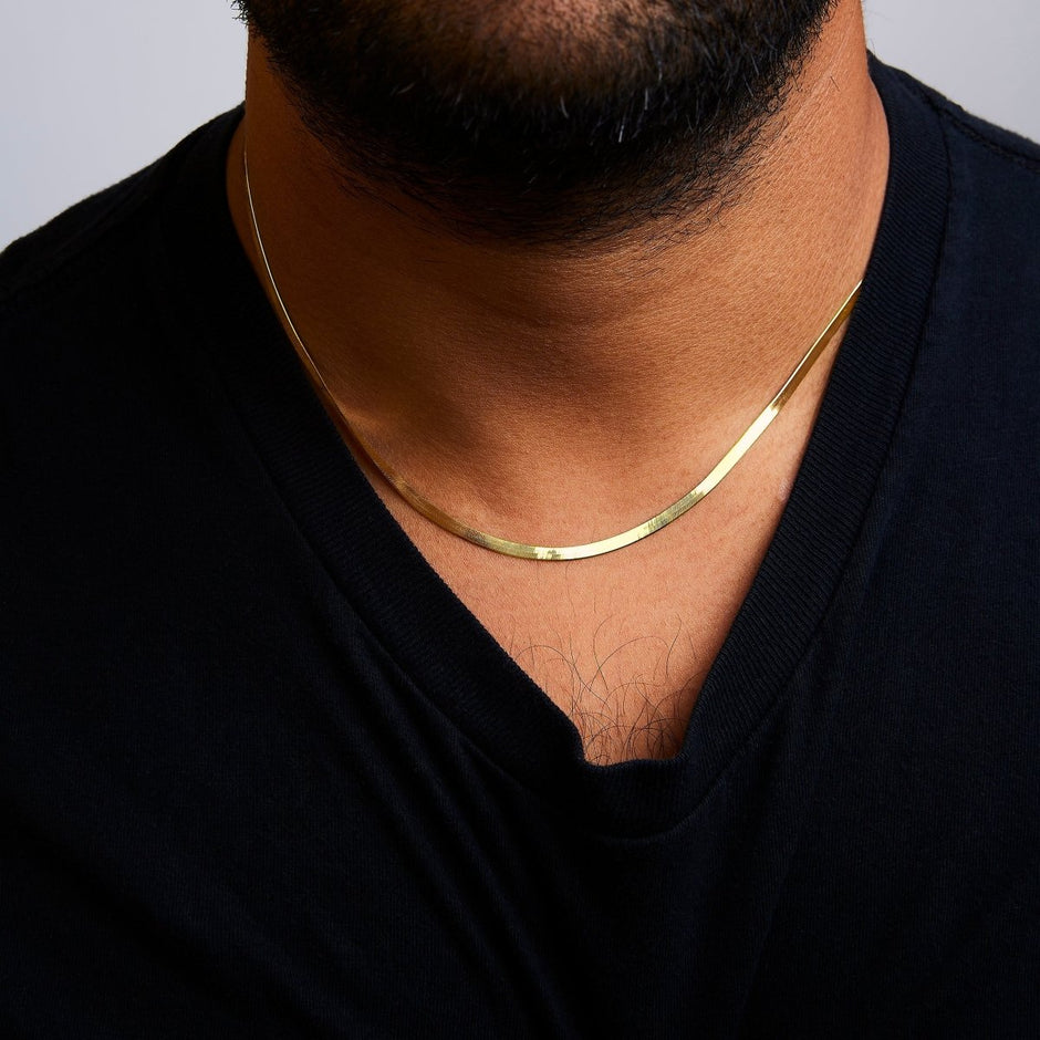 Unisex Solid 14K Yellow Gold 2.8mm Imperial Herringbone Chain Necklace - 18