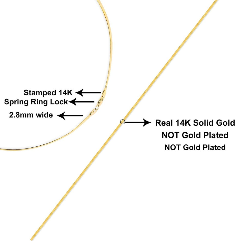 Unisex Solid 14K Yellow Gold 2.8mm Imperial Herringbone Chain Necklace - 18