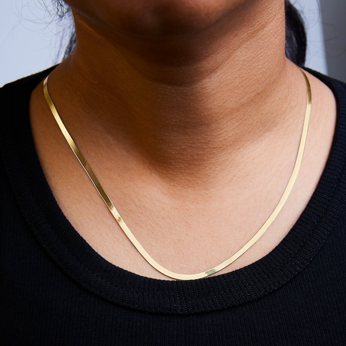 Unisex Solid 14K Yellow Gold 2.8mm Imperial Herringbone Chain Necklace - 18