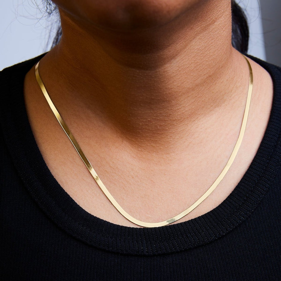 Unisex Solid 14K Yellow Gold 2.8mm Imperial Herringbone Chain Necklace - 18