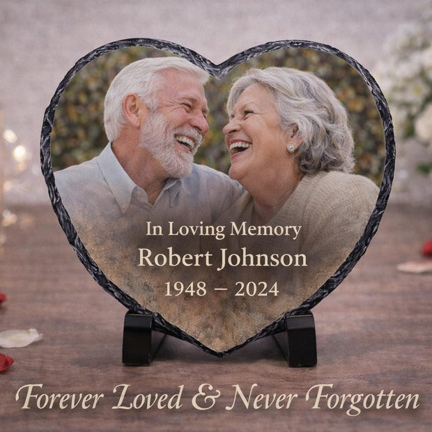 Personalized Heart Photo Slate, Custom Stone Keepsake, Memorial Gift