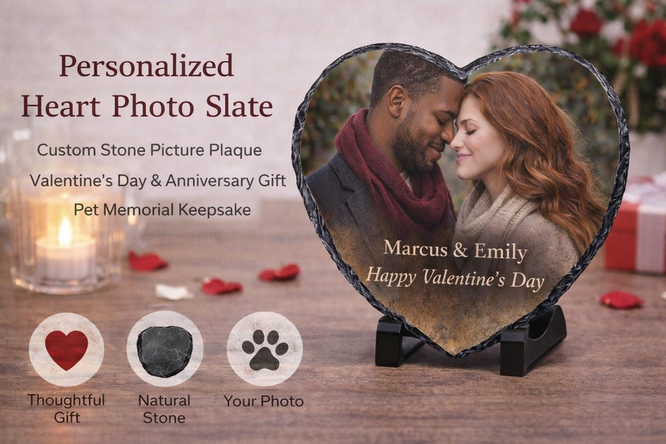 Personalized Heart Photo Slate, Custom Stone Keepsake, Memorial Gift