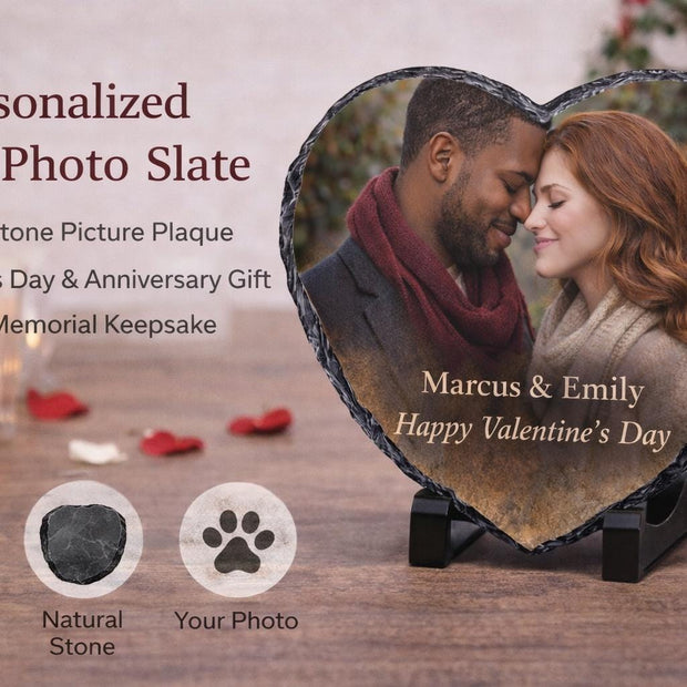 Personalized Heart Photo Slate, Custom Stone Keepsake, Memorial Gift