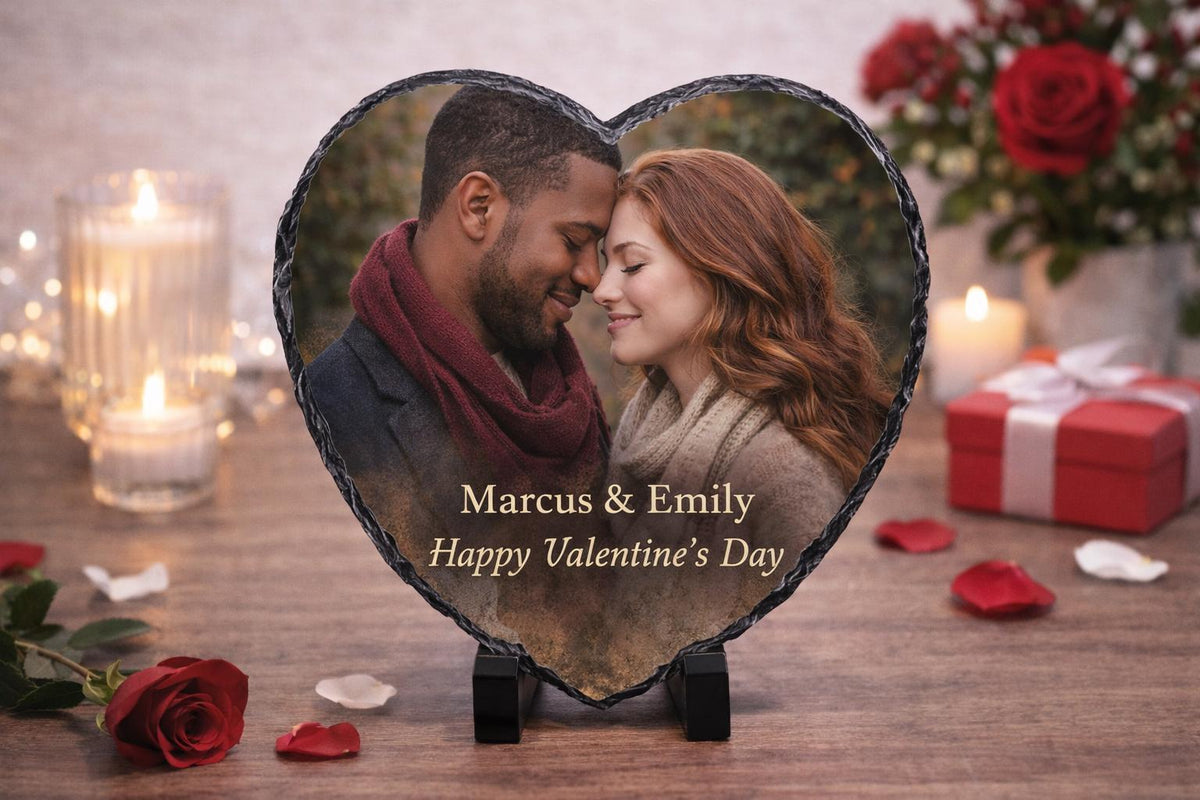 Personalized Heart Photo Slate, Custom Stone Keepsake, Memorial Gift
