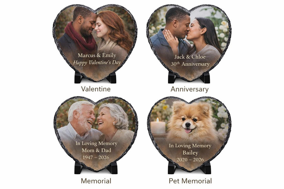 Personalized Heart Photo Slate, Custom Stone Keepsake, Memorial Gift