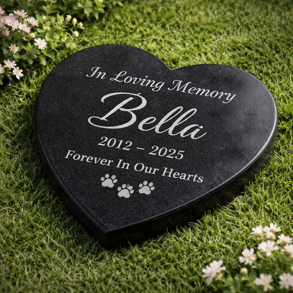 Personalized Granite Pet Memorial Heart Stone, Engraved Pet Grave Marker