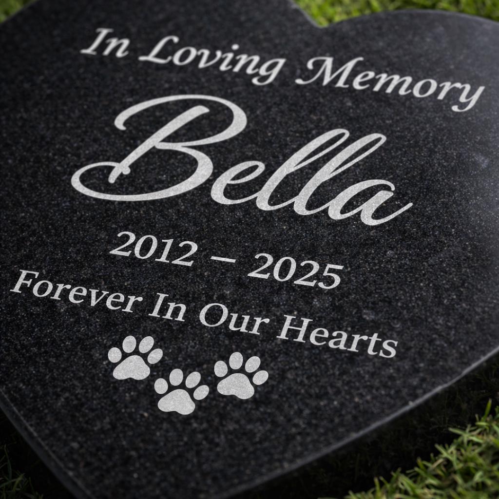 Personalized Granite Pet Memorial Heart Stone, Engraved Pet Grave Marker