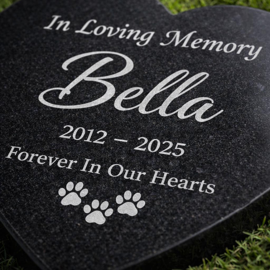 Personalized Granite Pet Memorial Heart Stone, Engraved Pet Grave Marker