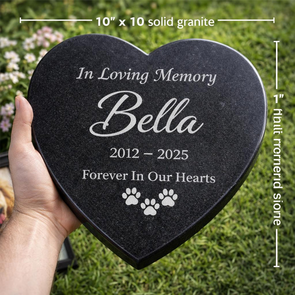 Personalized Granite Pet Memorial Heart Stone, Engraved Pet Grave Marker