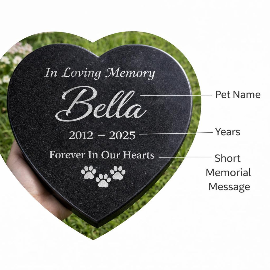 Personalized Granite Pet Memorial Heart Stone, Engraved Pet Grave Marker