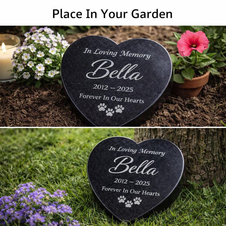 Personalized Granite Pet Memorial Heart Stone, Engraved Pet Grave Marker