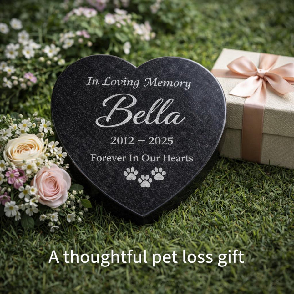 Personalized Granite Pet Memorial Heart Stone, Engraved Pet Grave Marker