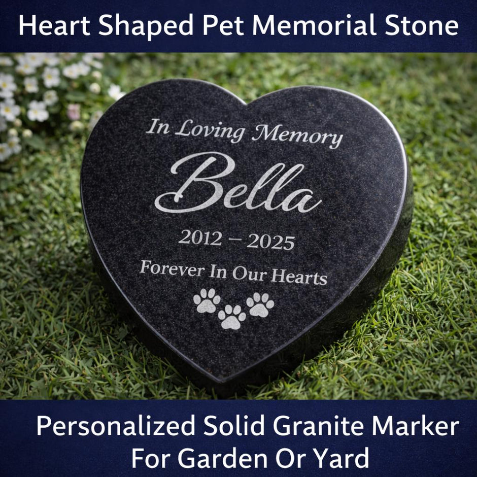 Personalized Granite Pet Memorial Heart Stone, Engraved Pet Grave Marker
