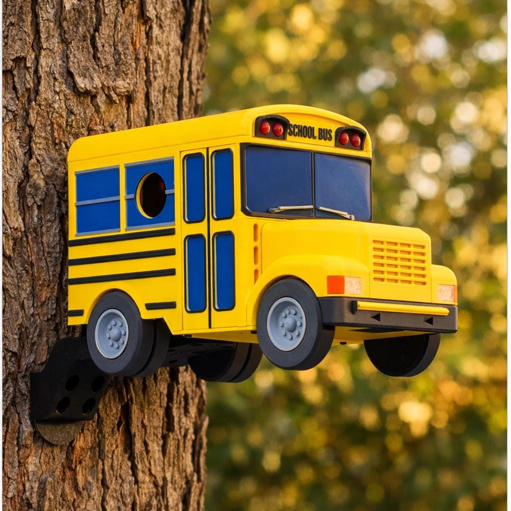 School Bus Birdhouse, 3D Printed Outdoor Bird House, Backyard Garden Decor