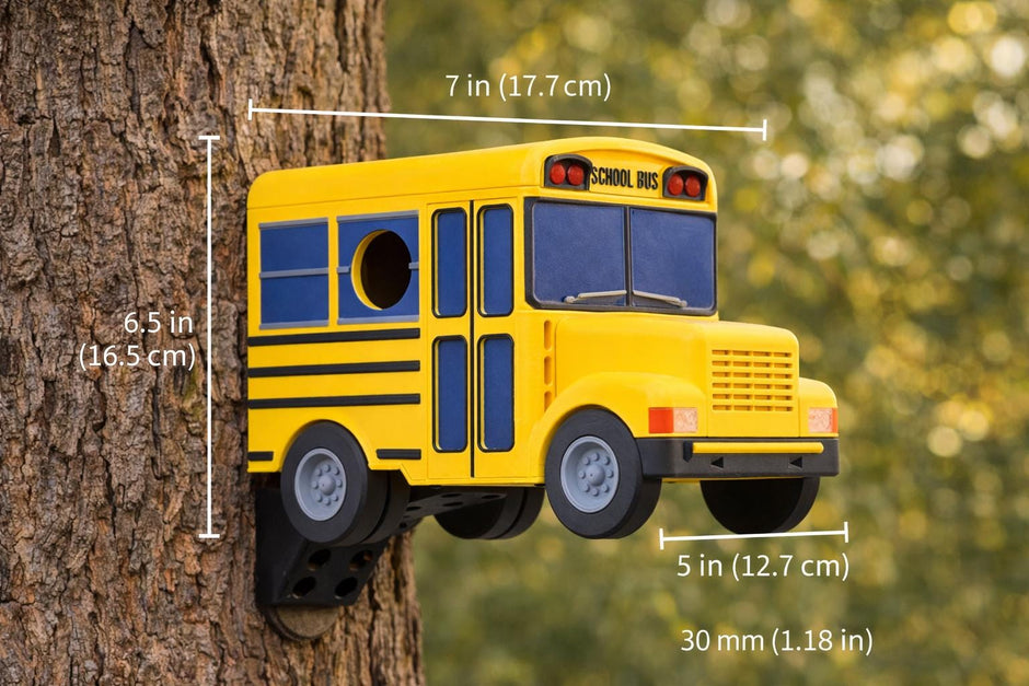 School Bus Birdhouse, 3D Printed Outdoor Bird House, Backyard Garden Decor