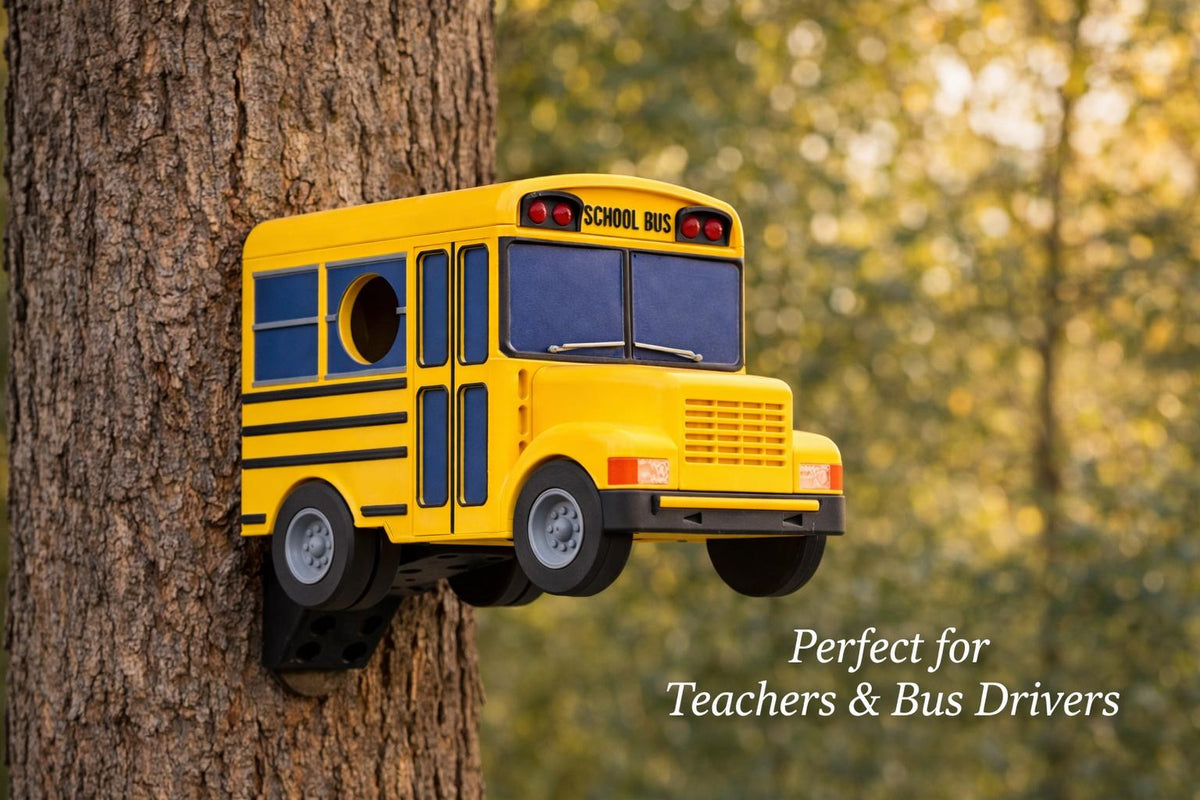 School Bus Birdhouse, 3D Printed Outdoor Bird House, Backyard Garden Decor