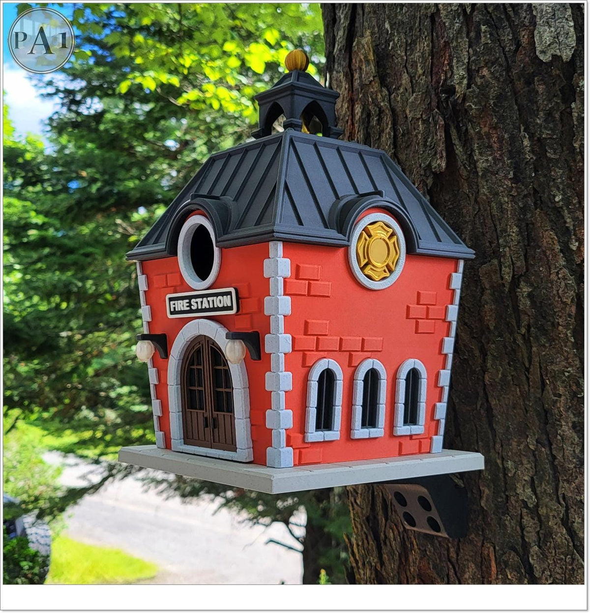 Fire Station Birdhouse, Decorative Firefighter Gift, 3D Printed USA Garden Decor