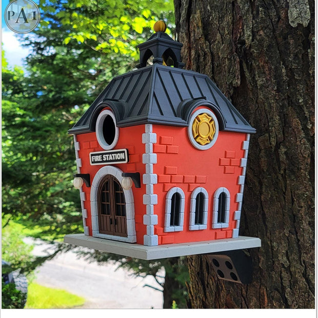 Fire Station Birdhouse, Decorative Firefighter Gift, 3D Printed USA Garden Decor