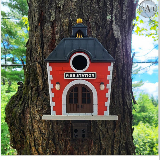Fire Station Birdhouse, Decorative Firefighter Gift, 3D Printed USA Garden Decor