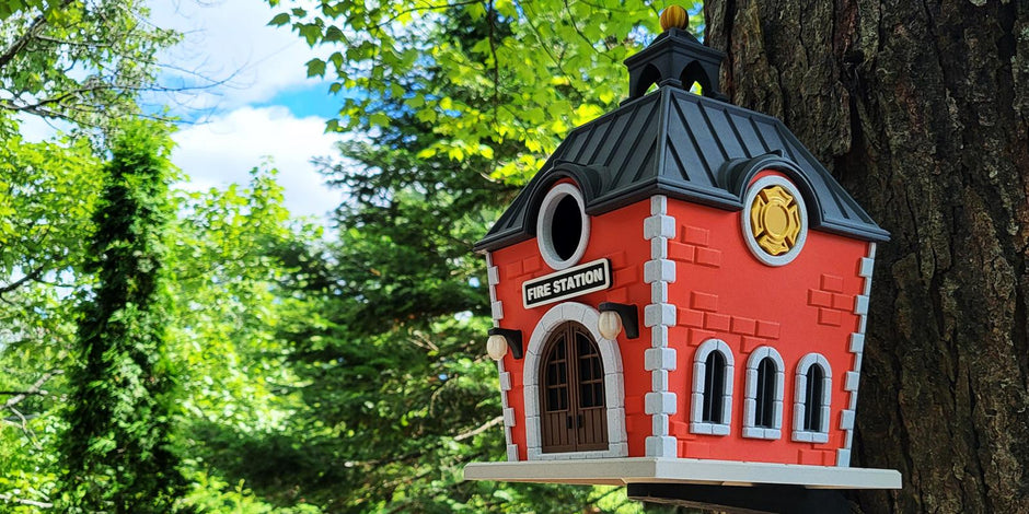 Fire Station Birdhouse, Decorative Firefighter Gift, 3D Printed USA Garden Decor