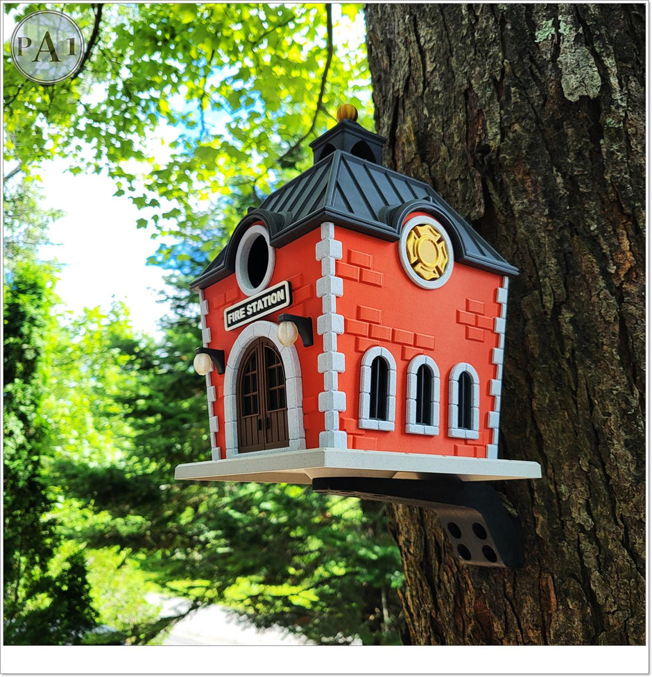 Fire Station Birdhouse, Decorative Firefighter Gift, 3D Printed USA Garden Decor