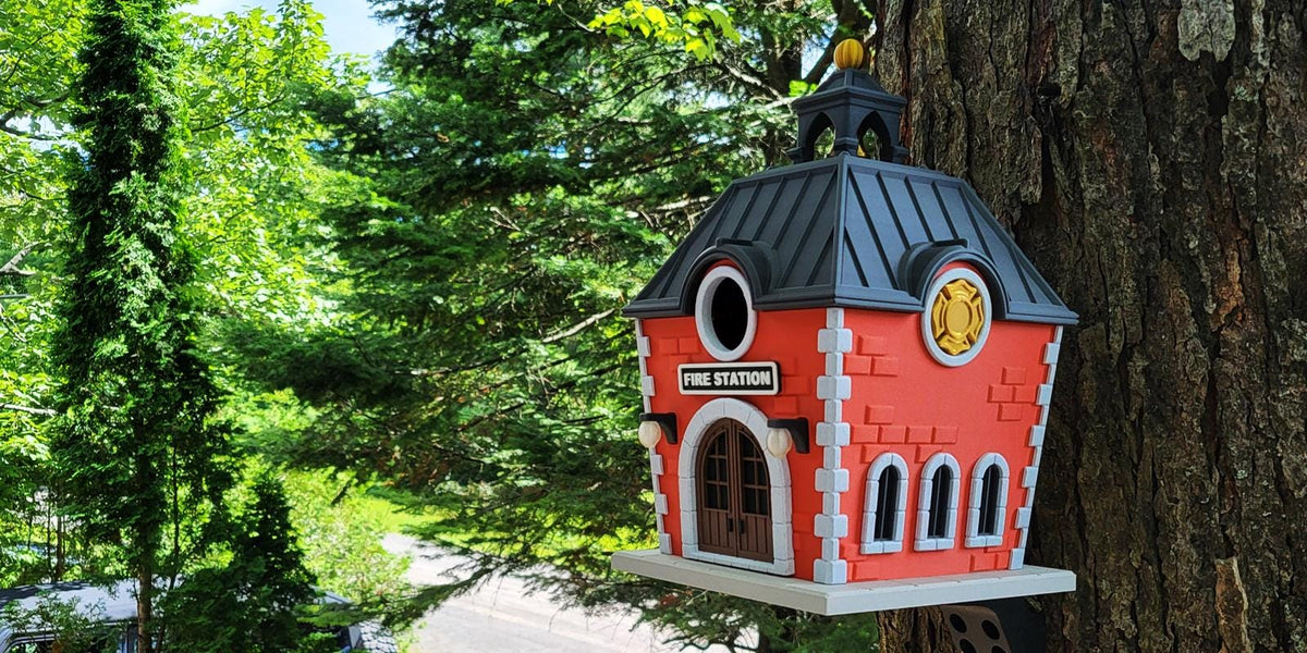 Fire Station Birdhouse, Decorative Firefighter Gift, 3D Printed USA Garden Decor
