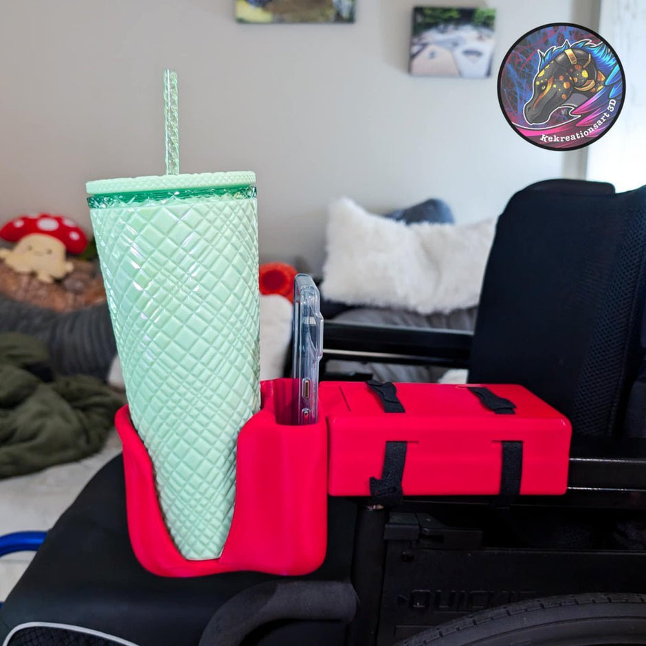 Wheelchair Cup & Phone Holder – Works with Powerchairs & Manual Chairs - Multiple Colors To Choose From - Mobility Aides - Custom Crafting Alliance, LLC