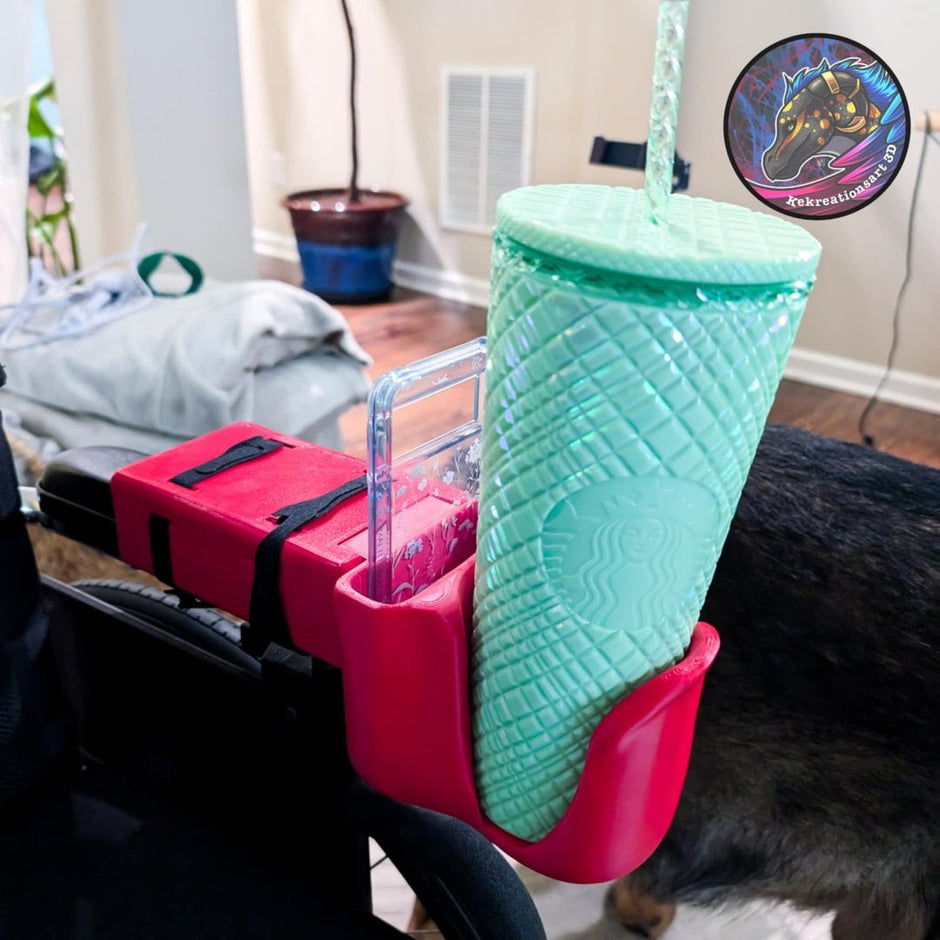 Wheelchair Cup & Phone Holder – Works with Powerchairs & Manual Chairs - Multiple Colors To Choose From - Mobility Aides - Custom Crafting Alliance, LLC