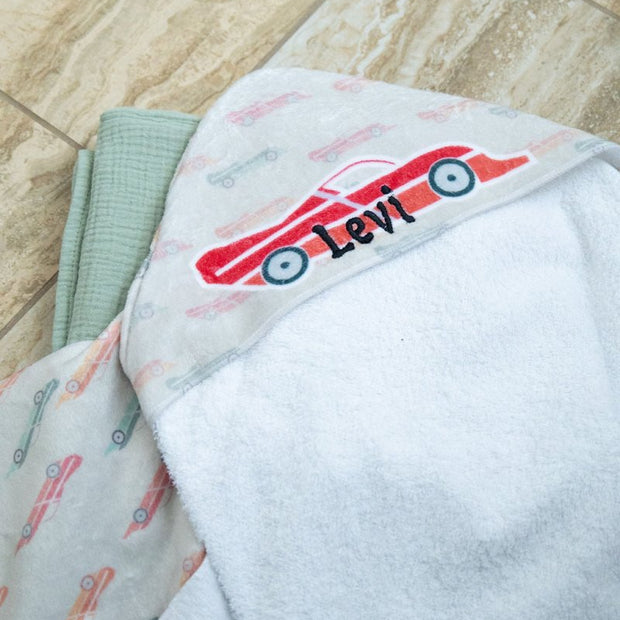 Zoomies Race Car Hooded Baby Towel - Hooded Towels - Custom Crafting Alliance, LLC